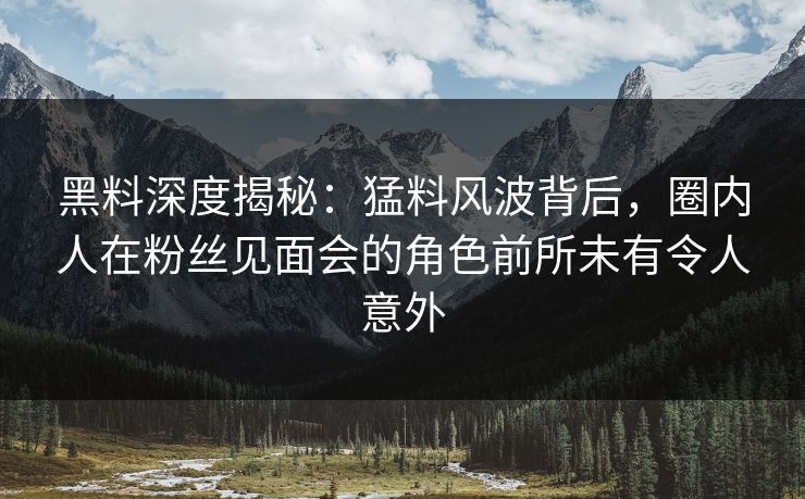 黑料深度揭秘：猛料风波背后，圈内人在粉丝见面会的角色前所未有令人意外