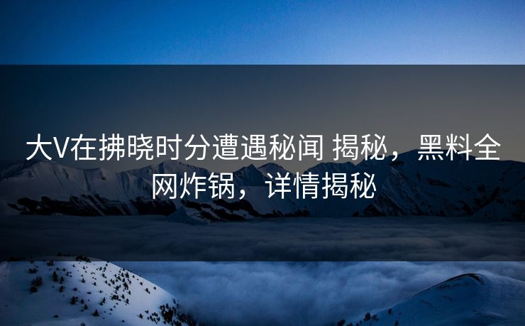 大V在拂晓时分遭遇秘闻 揭秘，黑料全网炸锅，详情揭秘